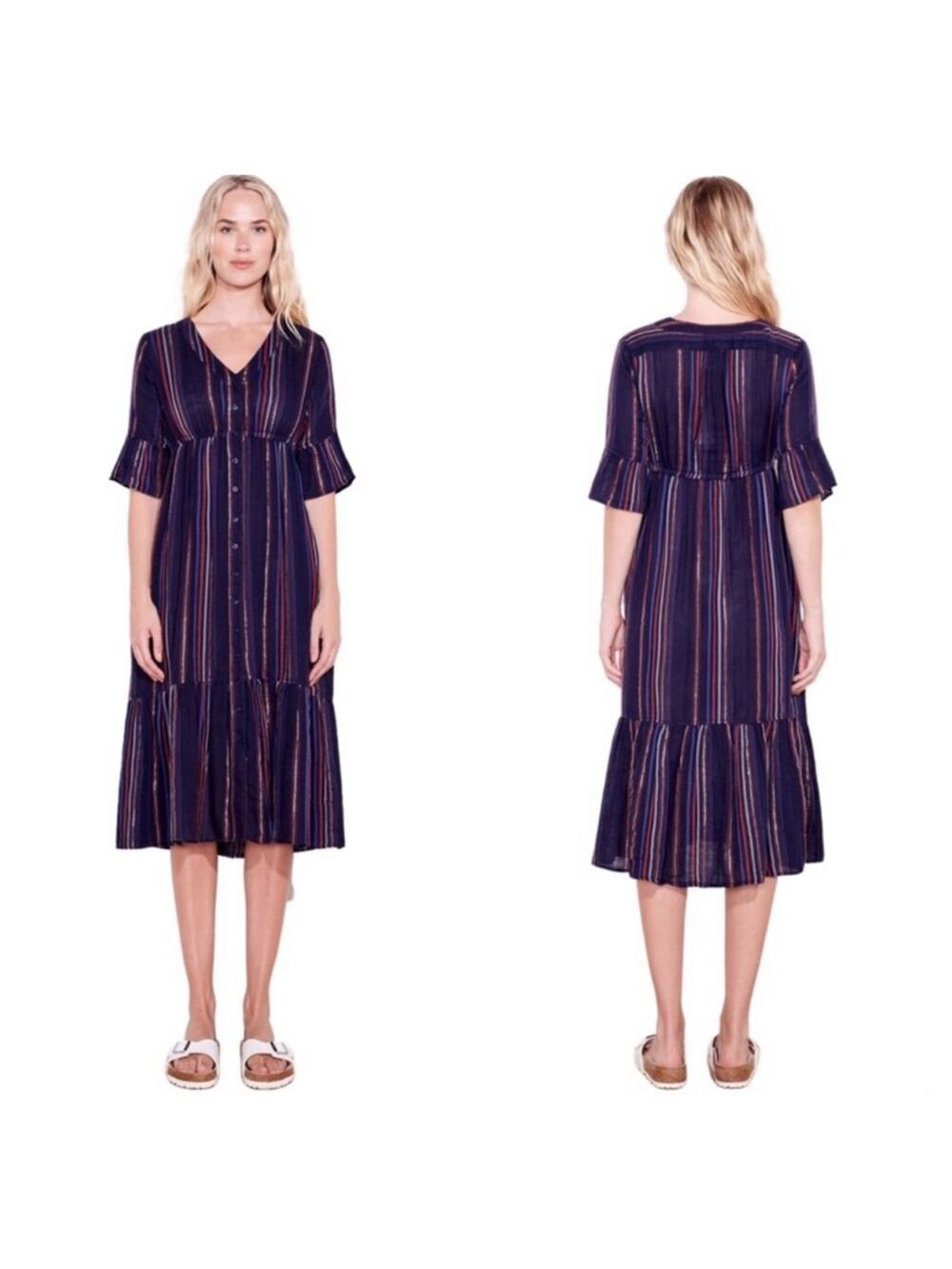 Sundry Ruffle Peasant Cotton Button Down Midi Dress - Size 2 (M)